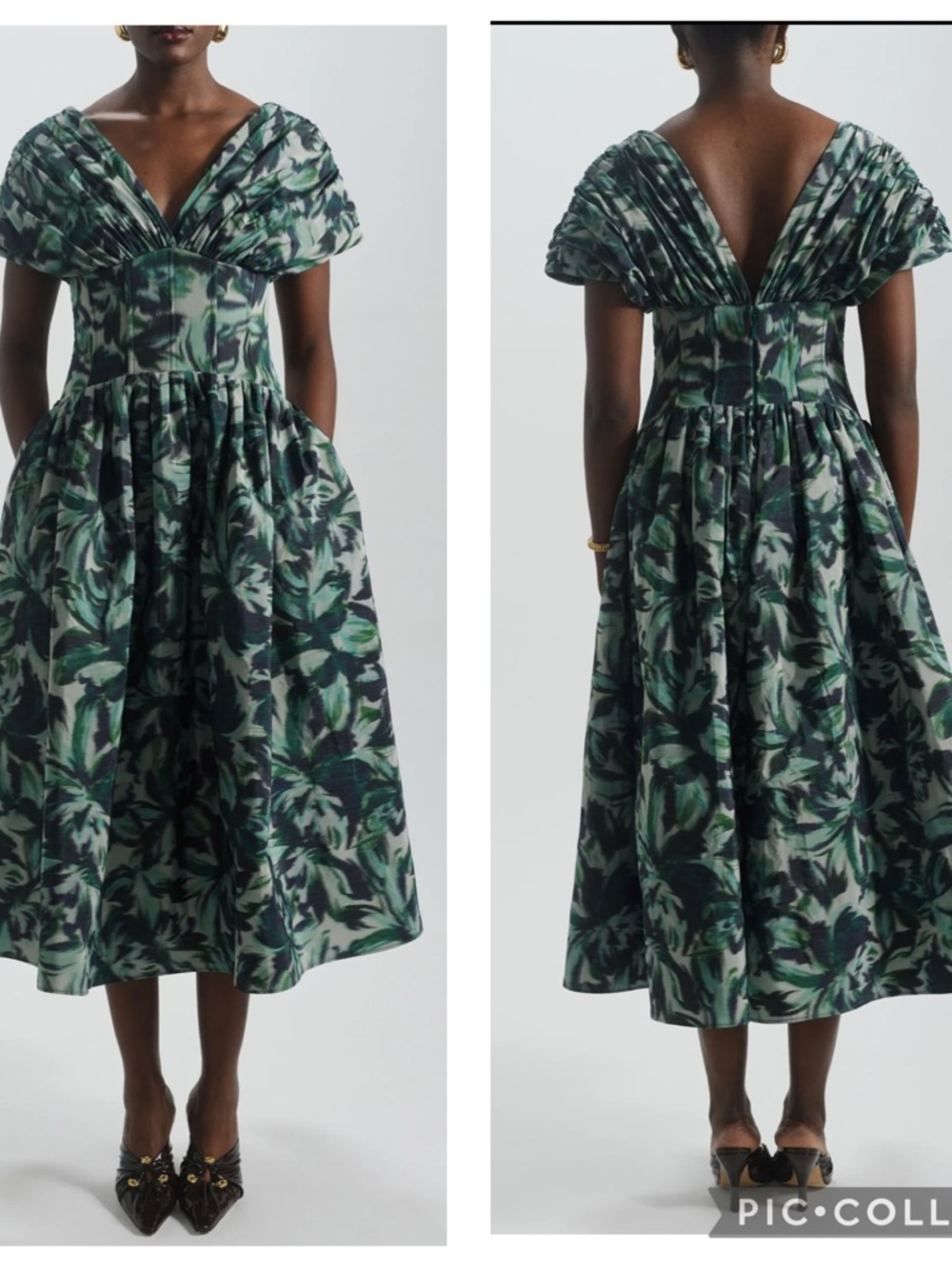 Amsale Drop-Waist Corset Dress in Emerald-Multi